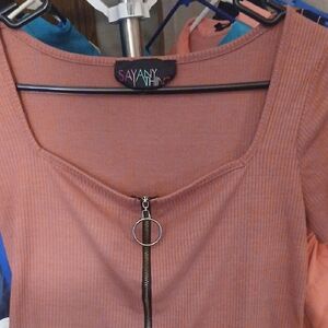 Say Anything Women's Ribbed Zipper Top - Pink